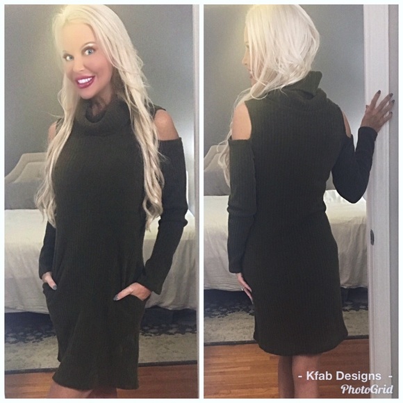 SALE! 🤗 Beautiful Olive Pocket Sweater Dress! - Picture 2 of 4